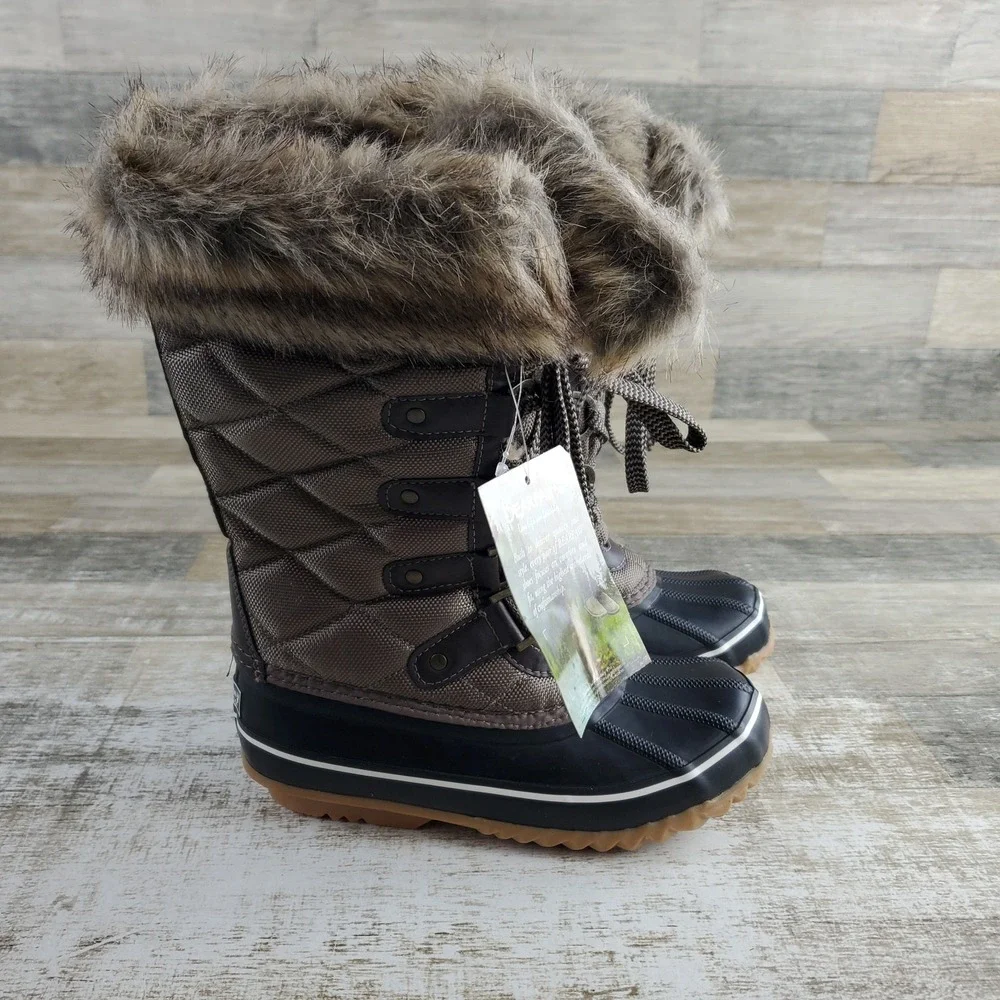 Bearpaw Mckinley Womens Tall Winter Duck Boots Sz 5 Brown Rubber Comfort Lace Up
